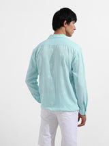 Men's Green Casual Regular Fit Polo Collar Full Sleeves Shirt