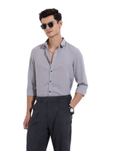 Men's Grey Casual Slim Fit Round Neck Full Sleeves Shirt