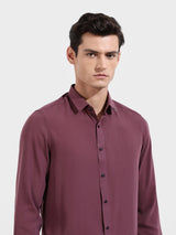 Men's Purple Casual Slim Fit Round Neck Full Sleeves Shirt