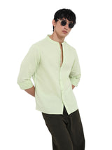 Men's Green Casual Regular Fit Round Neck Full Sleeves Shirt