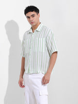 Men's Green Casual Baggy Fit Polo Collar Half Sleeves Shirt