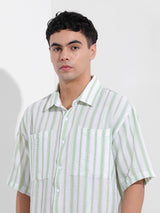 Men's Green Casual Baggy Fit Polo Collar Half Sleeves Shirt