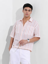 Men's Pink Casual Baggy Fit Polo Collar Half Sleeves Shirt