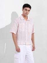 Men's Pink Casual Baggy Fit Polo Collar Half Sleeves Shirt