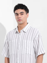 Men's Grey Casual Baggy Fit Polo Collar Half Sleeves Shirt
