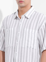 Men's Grey Casual Baggy Fit Polo Collar Half Sleeves Shirt