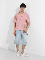 Men's Pink Casual Regular Fit Polo Collar Half Sleeves Shirt