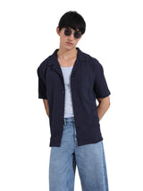 Men's Blue Casual Regular Fit Polo Collar Half Sleeves Shirt