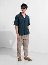 Men's Teal Casual Regular Fit Polo Collar Half Sleeves Shirt