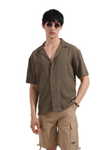 Men's Brown Casual Regular Fit Polo Collar Half Sleeves Shirt