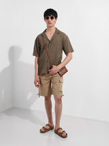 Men's Brown Casual Regular Fit Polo Collar Half Sleeves Shirt