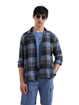 Men's Blue Casual Regular Fit Round Neck Full Sleeves Shirt