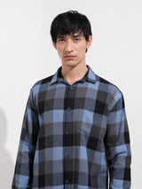 Men's Blue Casual Regular Fit Round Neck Full Sleeves Shirt