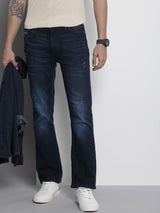 Men's Blue Bootcut Solid Mid Rise Jeans