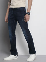 Men's Blue Bootcut Solid Mid Rise Jeans