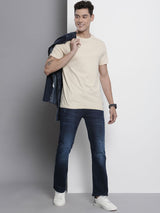 Men's Blue Bootcut Solid Mid Rise Jeans