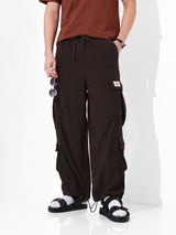 Men's Dark Brown Baggy Fit Textured Mid Rise Cargo