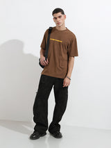 Men's Brown Casual Regular Fit Crew Neck Half Sleeves Tshirt