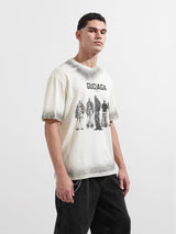 Men's Cream Casual Regular Fit Crew Neck Half Sleeves Tshirt