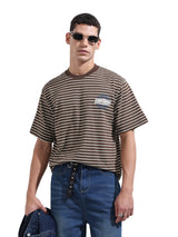 Men's Brown Casual Regular Fit Crew Neck Half Sleeves Tshirt