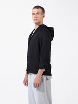 Men's Black Casual Regular Fit Solid Full Sleeves Shirt