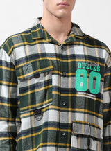 Men's Green Casual Regular Fit Polo Collar Full Sleeves Shirt