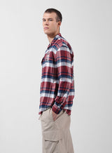 Men's Red Casual Regular Fit Polo Collar Full Sleeves Shirt