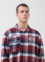 Men's Red Casual Regular Fit Polo Collar Full Sleeves Shirt