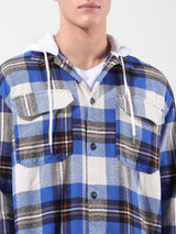 Men's Blue Casual Regular Fit Hooded Full Sleeves Shirt