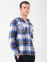 Men's Blue Casual Regular Fit Hooded Full Sleeves Shirt