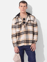 Men's Khaki Casual Regular Fit Hooded Full Sleeves Shirt