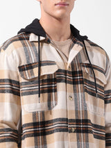 Men's Khaki Casual Regular Fit Hooded Full Sleeves Shirt