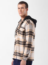 Men's Khaki Casual Regular Fit Hooded Full Sleeves Shirt