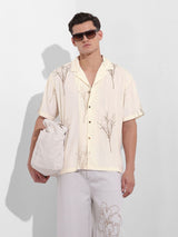 Men's Cream Casual Regular Fit Polo Collar Half Sleeves Shirt