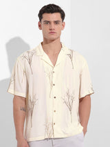 Men's Cream Casual Regular Fit Polo Collar Half Sleeves Shirt