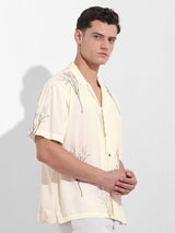 Men's Cream Casual Regular Fit Polo Collar Half Sleeves Shirt