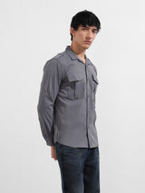 Men's Grey Casual Regular Fit Polo Collar Full Sleeves Shirt