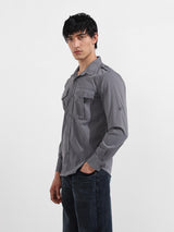 Men's Grey Casual Regular Fit Polo Collar Full Sleeves Shirt