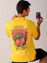 Men's Yellow Casual Oversized Fit Printed Half Sleeves Tshirt