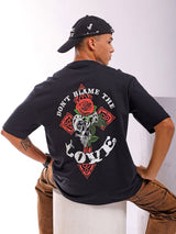 Men's Black Casual Oversized Fit Printed Half Sleeves Tshirt