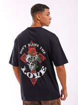 Men's Black Casual Oversized Fit Printed Half Sleeves Tshirt