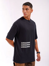 Men's Black Casual Oversized Fit Printed Half Sleeves Tshirt