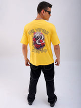 Men's Yellow Casual Oversized Fit Printed Half Sleeves Tshirt