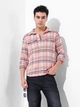 Men's Orange Casual Checked Full Sleeves Shirt