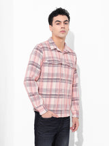 Men's Orange Casual Checked Full Sleeves Shirt