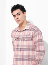 Men's Orange Casual Checked Full Sleeves Shirt