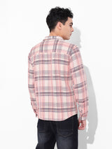 Men's Orange Casual Checked Full Sleeves Shirt
