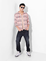 Men's Orange Casual Checked Full Sleeves Shirt
