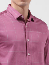 Men's Pink Casual Slim Fit Checked Full Sleeves Shirt
