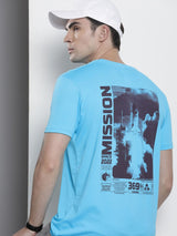 Men's Blue Casual Regular Fit Printed Half Sleeves Tshirt